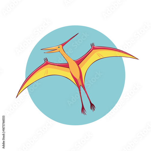 Cartoon Pterodactyl Flying in a Blue Circle
