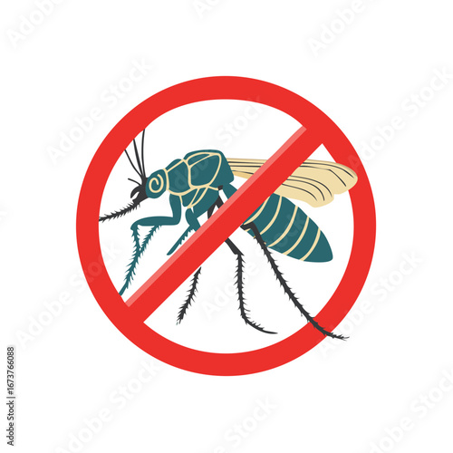 Prohibition Sign with Mosquito. Vector graphic depiction of pest control or disease prevention
