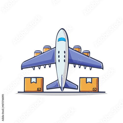 Cargo Airplane with Packages Boxes Delivery Illustration Air Freight Transportation