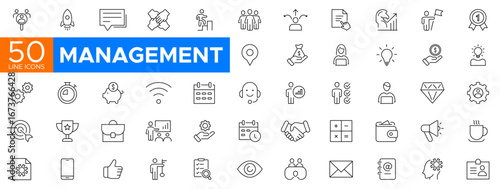 Management outline stroke editable icons collection. leadership, project, management, goals, planning, target, scheduling ,and more vector icons