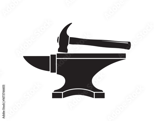 black hammer and anvil symbol. blacksmithing. flat vector graphic