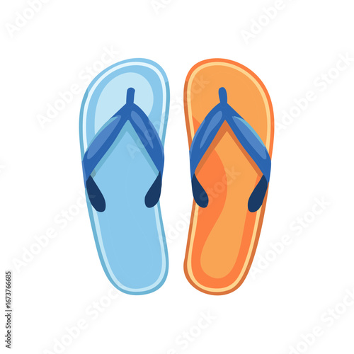 Colorful flip-flops in blue and orange, summer vacation