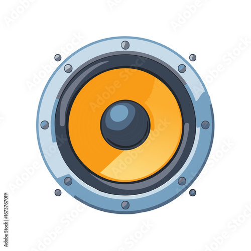 Vibrant cartoon speaker with orange cone and light blue metallic frame