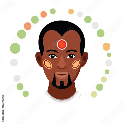 Man with Bindi and Face Paint Circles Decoration Vector Graphic