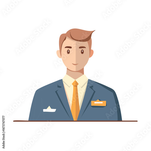 Friendly young businessman or office worker in a blue suit, professional avatar illustration.