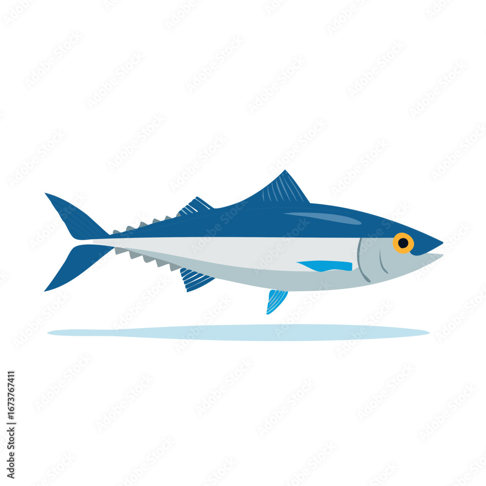 Fototapeta premium Isolated Tuna Fish Illustration Blue and Gray Colors Seafood Culinary Flat Vector