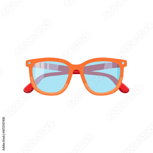 Orange cartoon sunglasses with blue lenses, top view