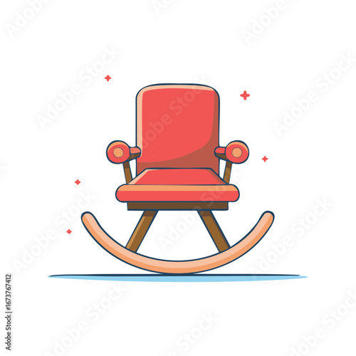 Charming Red Rocking Chair Illustration: Cozy Seating, Nostalgic Furniture for Relaxation and Comfort, Vector Design