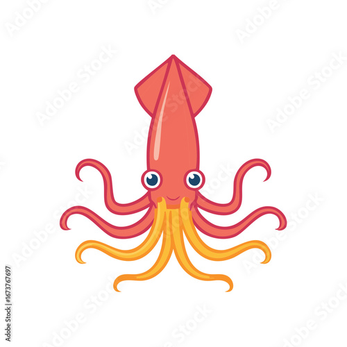 Cartoon illustration of an adorable squid with a friendly expression.