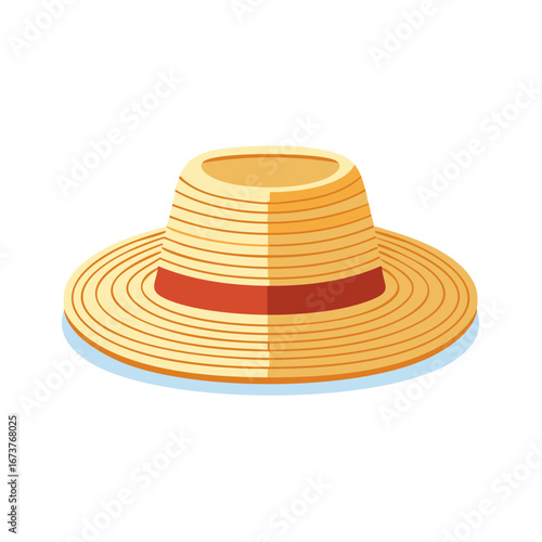 Summer Straw Hat with Red Ribbon Band for Vacation Outings or Beach Fashion Style Accessory