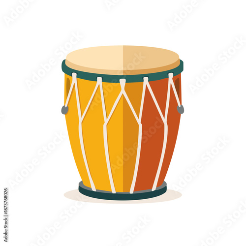 Vibrant illustration of an Afro-Cuban percussion instrument, a conga drum with orange, yellow, and white, for music performances.