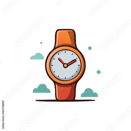 Simple orange and red wrist watch illustration representing time, deadlines, and punctuality