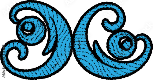 Embroidery style leaf design elements for textiles or digital art