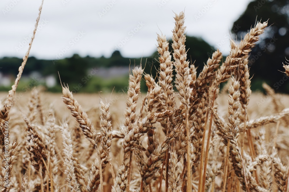 Fototapeta premium Golden wheat field, close-up view of heads