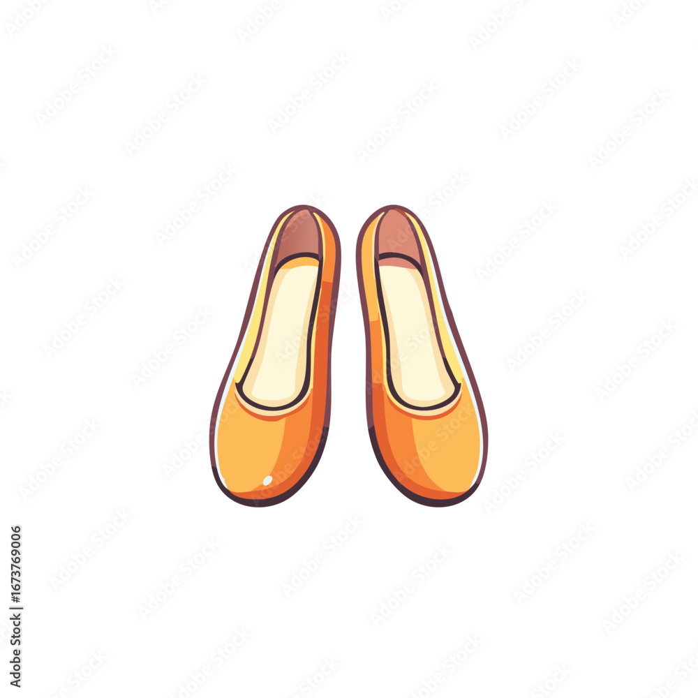 Obraz premium Cute cartoon illustration of a pair of stylish orange ballet flat shoes