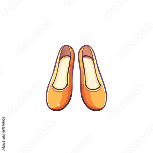 Cute cartoon illustration of a pair of stylish orange ballet flat shoes