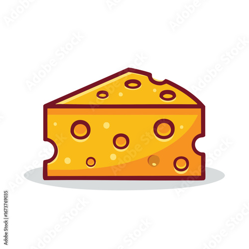 Stylized wedge of Swiss cheese showcasing texture and distinct holes in a cartoon illustration style for culinary themes