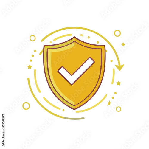 Security Shield with Checkmark Icon Gold Verification Protection Symbol