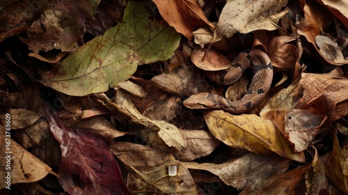 Snake among dried leaves