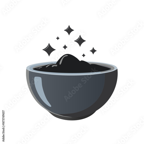 Dark clay mud mixture in a bowl with sparkling effects