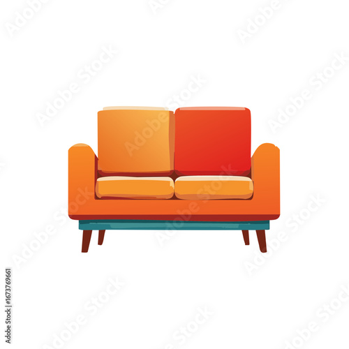 Colorful orange and red two-seater sofa featuring a sleek modern design ideal for cozy lounge areas
