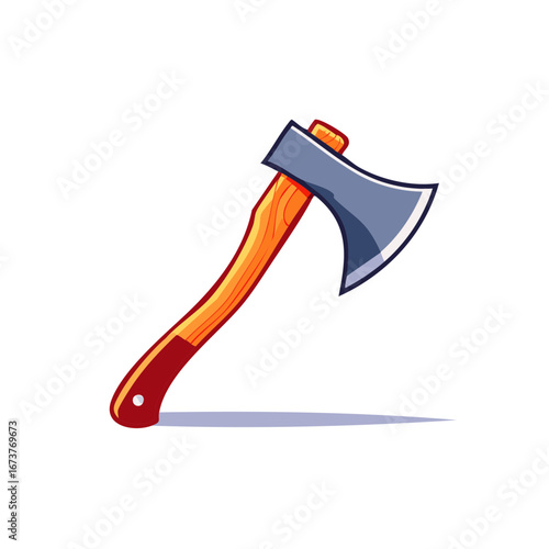 Stylized cartoon axe illustration with a wooden handle and blue blade for lumberjacks and woodworking