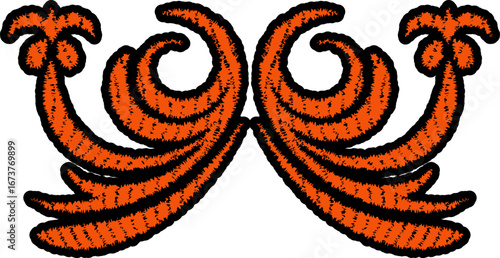 Embroidery style leaf design elements for textiles or digital art