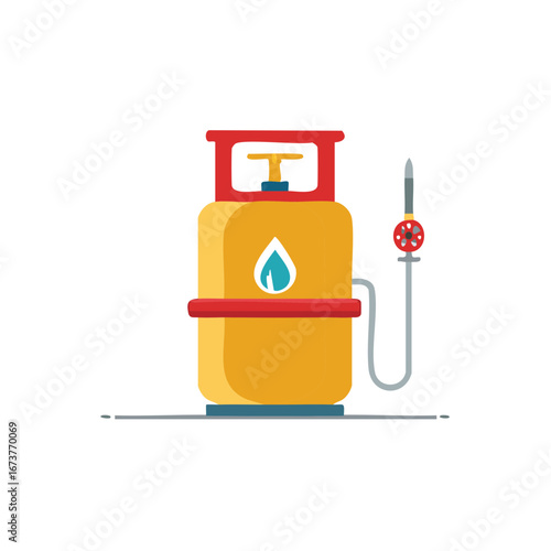 Liquefied petroleum gas cylinder with hose and burner nozzle flat icon