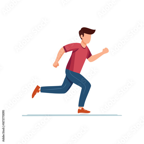 Running Man Illustration in Modern Minimalist Style, Active Lifestyle, Health Concept