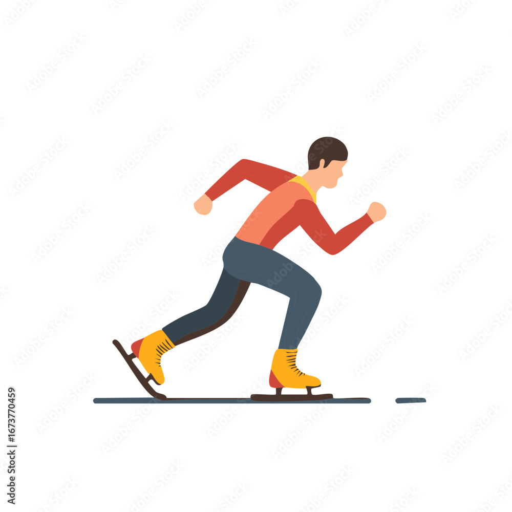 Obraz premium Cartoon illustration of a man ice skating in speed skating position