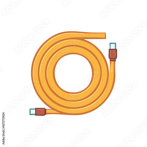 Illustration of a neatly coiled yellow hose with connectors on a light background.