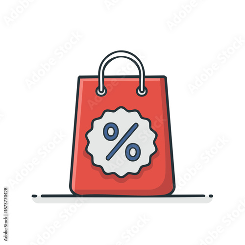 Red Shopping Bag Icon with Percentage Discount Symbol for Sales Promotions and Special Offers