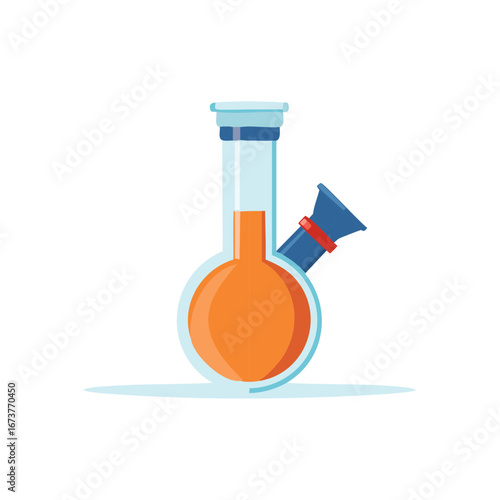 Isolated cartoon bong with orange liquid inside for smoking cannabis plants