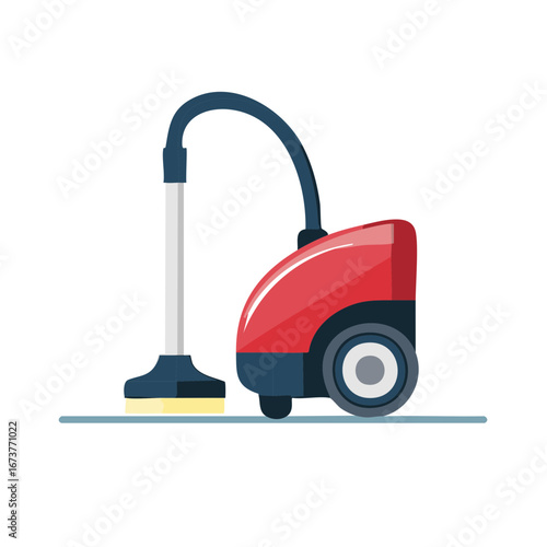 Colorful illustration of a red and blue vacuum cleaner, cleaning equipment on a light background