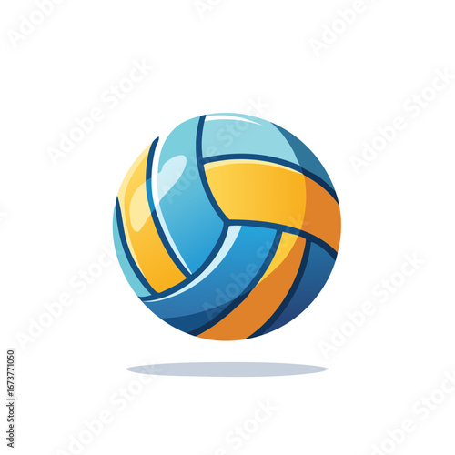 Blue and yellow volleyball on white, vector illustration of inflated sport ball for volleyball, beach activities