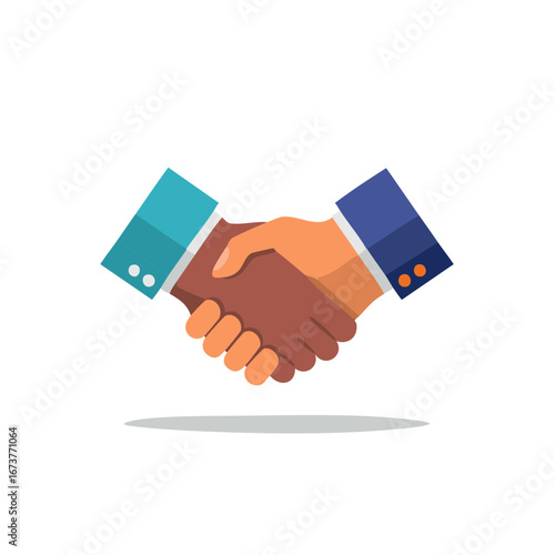 Diverse Hands in Handshake Signifying Partnership Agreement or Deal Completion Flat Vector Illustration