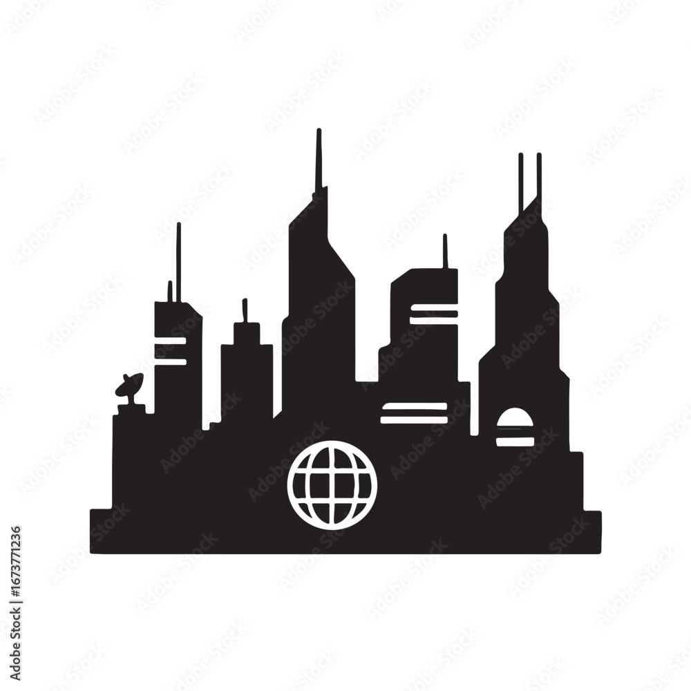 Obraz premium Cyberpunk Cityscape Solid Black Silhouette Vector