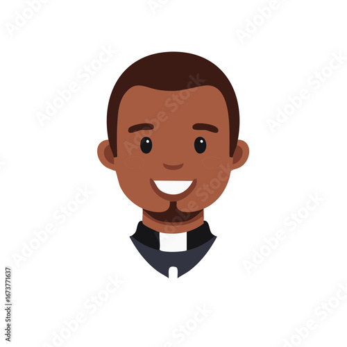 Cartoon Illustration: Smiling Black Priest or Pastor Face with Clerical Collar