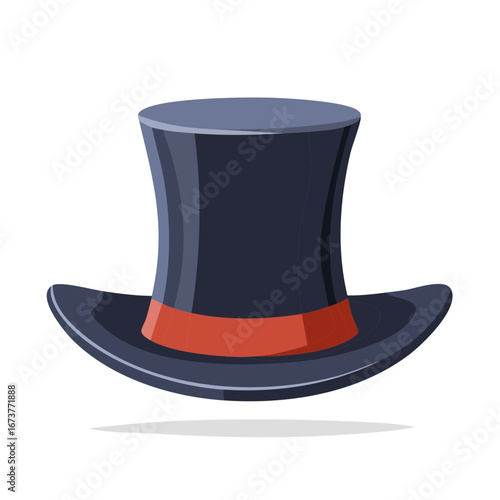 Elegant top hat illustration featuring a red ribbon detail, classic formal headwear with unique retro style