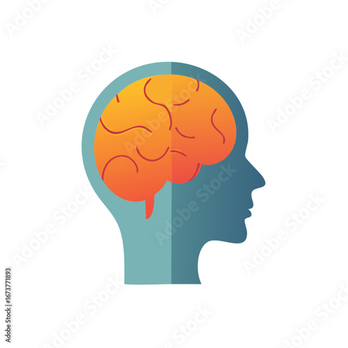 Illustration of a brain inside a head, conceptual design for mental health and psychology