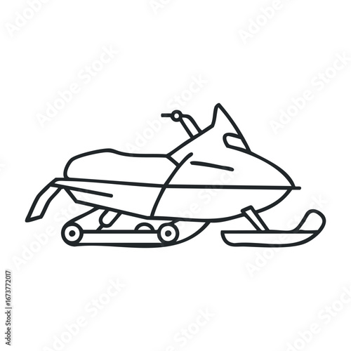 Snowmobile adventure in the mountains outdoor sports winter environment dynamic viewpoint thrilling experience. Outline vector illustration