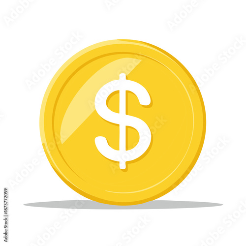 Gold coin with a dollar sign symbol in a flat design style. Illustration about finance.