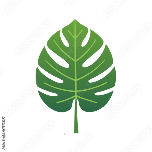 Tropical Monstera Leaf Illustration, Green Gradient Plant, Exotic Foliage Design