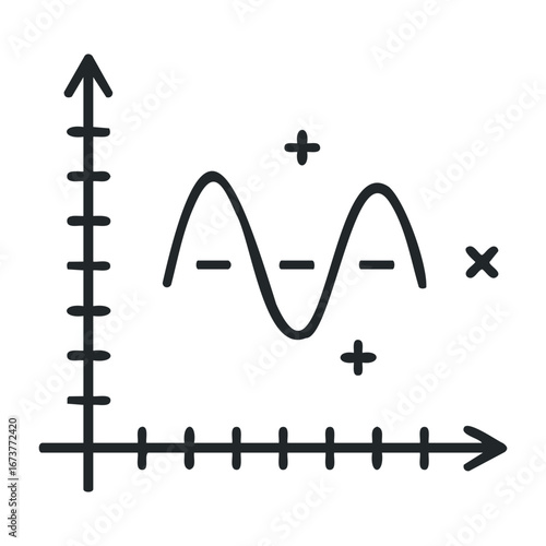 Analyzing sine wave patterns mathematics classroom illustration educational environment aerial view graphical representation. Outline vector illustration