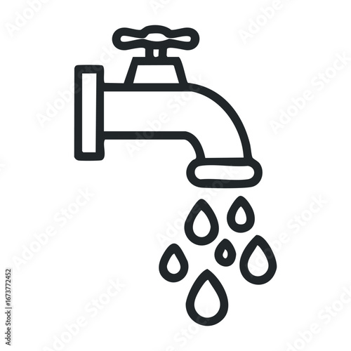 Water tap leakage repair techniques home how-to guide indoor close-up plumbing essentials. Outline vector illustration