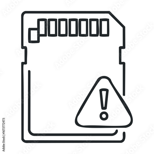Data loss warning micro sd card digital media error technology environment close-up view storage issues. Outline vector illustration