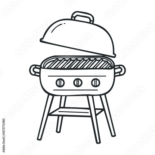 Summer bbq gathering backyard illustration outdoor aesthetic grilling fun. Outline vector illustration