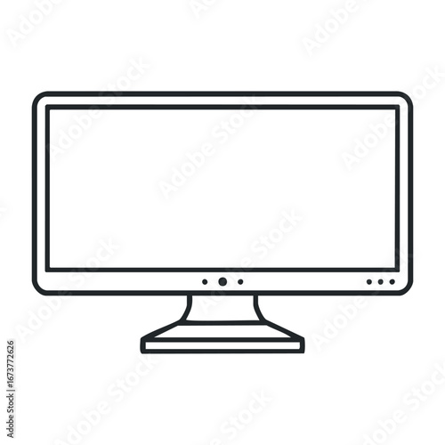 Digital screen displaying user interface design concepts in a modern office environment. Outline vector illustration