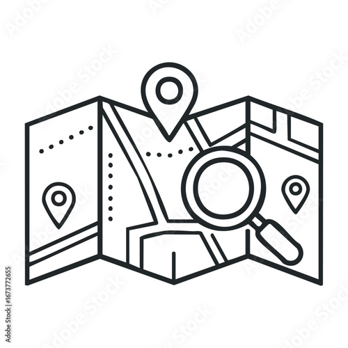 Exploring interactive maps urban environments digital content adventure creative viewpoint. Outline vector illustration