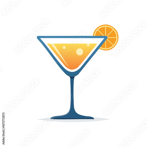Modern Martini Glass with Orange Slice Garnishment Flat Graphic